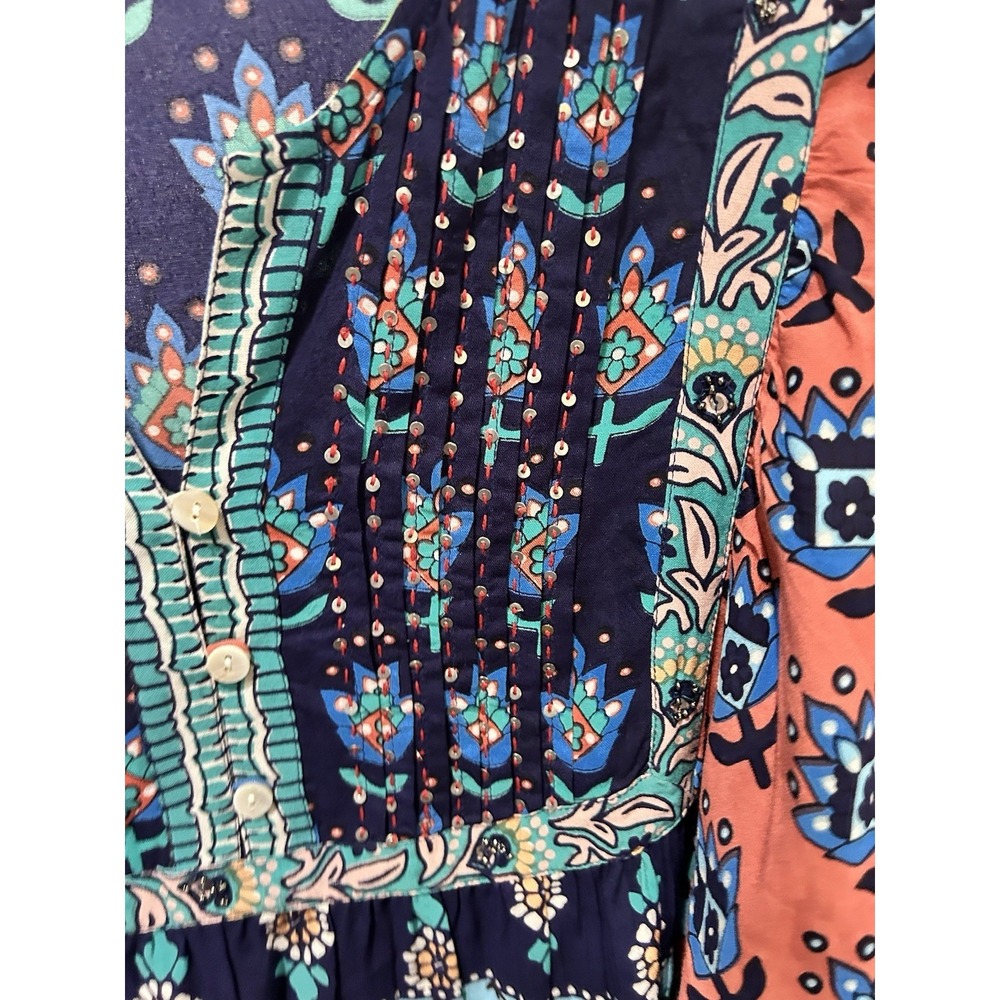 orientique naturally australian Boho Peasant Top Sz L Sequins Loose Blouse - Picture 3 of 4
